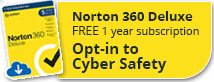 Free 1 year subscription to Norton 360 Deluxe.